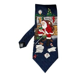 Men's Silk Holidays By MMG Santa Golf Christmas Necktie Blue